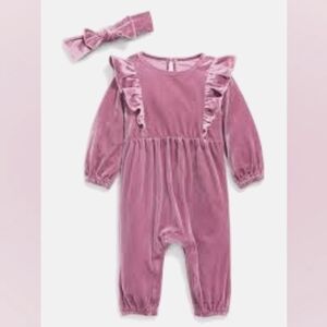 Old Navy Long-Sleeve Ruffle-Trim Velvet One-Piece and Headband Set for Baby
